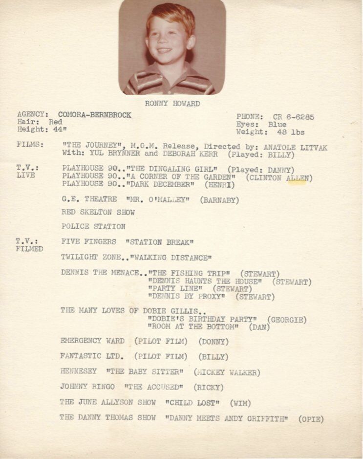 Ron Howard childhood resume